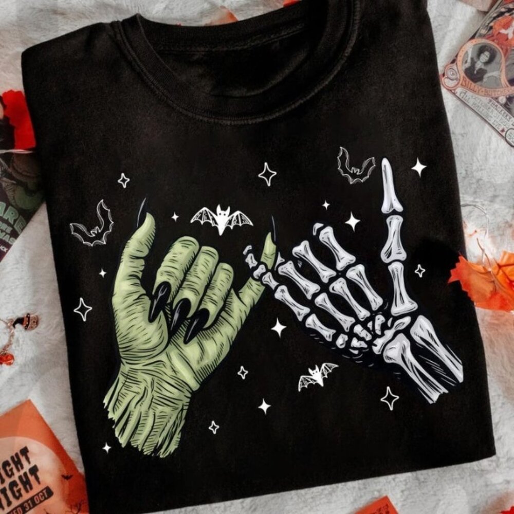 Halloween Skeleton Tee, Funny Halloween Graphics Tee - Picture 1 of 3
